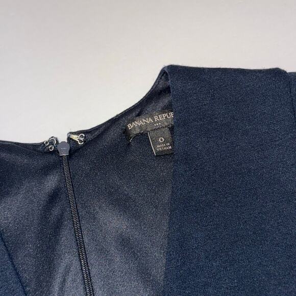 Banana Republic Sheath Dress Women’s 0 Navy V‑Neck Faux Leather Trim Workwear - Picture 4 of 13